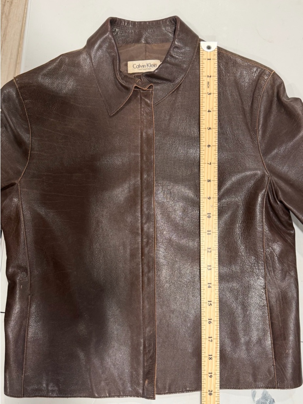 Calvin Klein Brown Leather Fitted Zip-Front Jacket - Picture 11 of 12